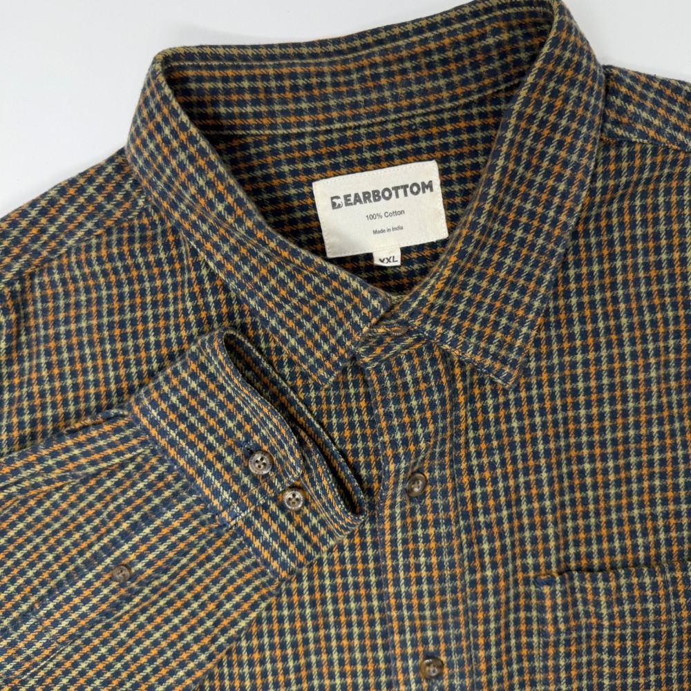 Bearbottom Mens XXL Flannel Shirt Navy Orange Olive Houndstooth Cotton Button Up